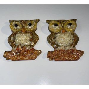 Set Of 2 VTG‎ Owl Mother Of Pearl Wall Hanging Hand Crafted Plaque TENN Shell Co